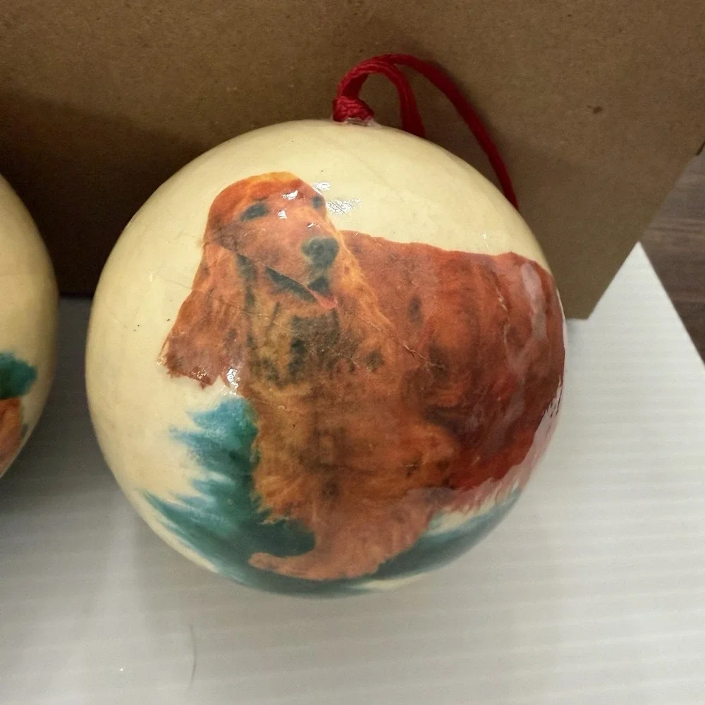 Vintage Irish Setter Christmas Ornaments Set Of 2 Holiday Dog Decor